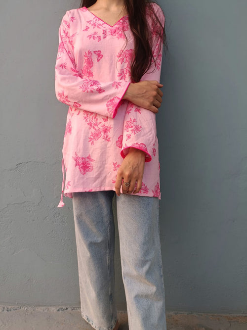 GULBAHAR _ Soft cotton kurti / Full sleeves / V_neck..