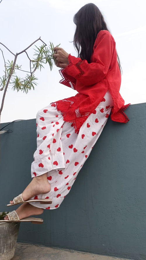ISHQ MIRCHI - cotton chikankari kurti with heart printed farshi salwar suit set ...