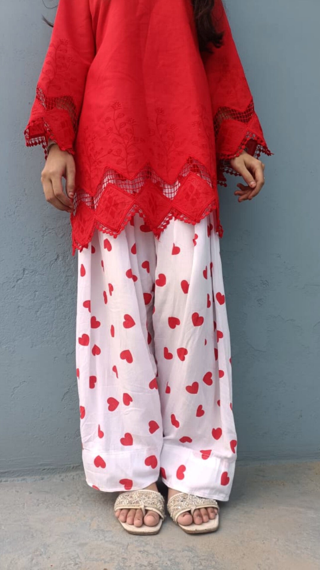 ISHQ MIRCHI - cotton chikankari kurti with heart printed farshi salwar suit set ...