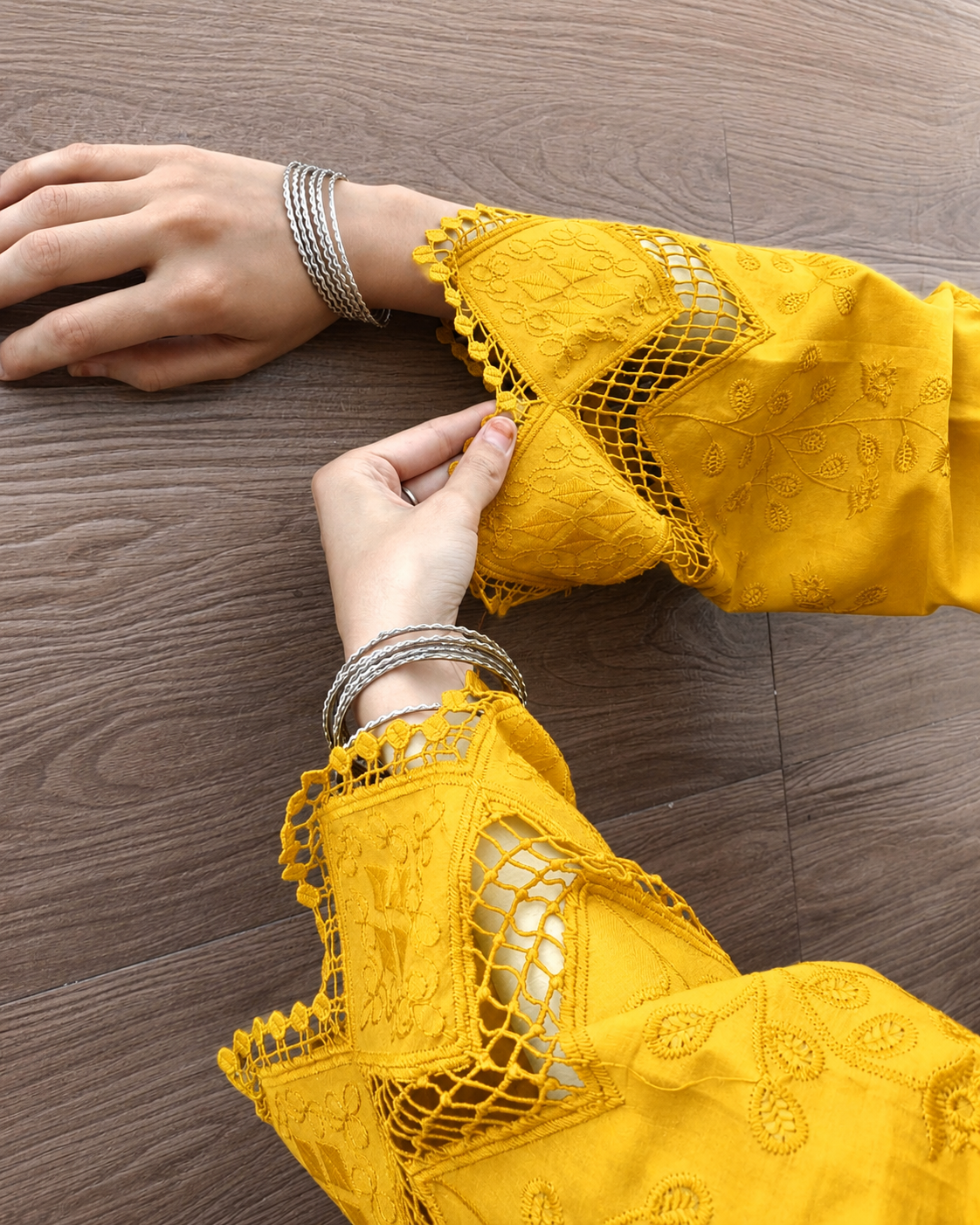 ISHQ MIRCHI -  Chikankari Cotton Suit Set /yellow Heart Print Farshi Salwar..